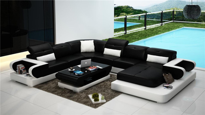 Leather sofa U-shape Sofa Living landscape Illuminated Corner sofa Couch Suite Upholstery