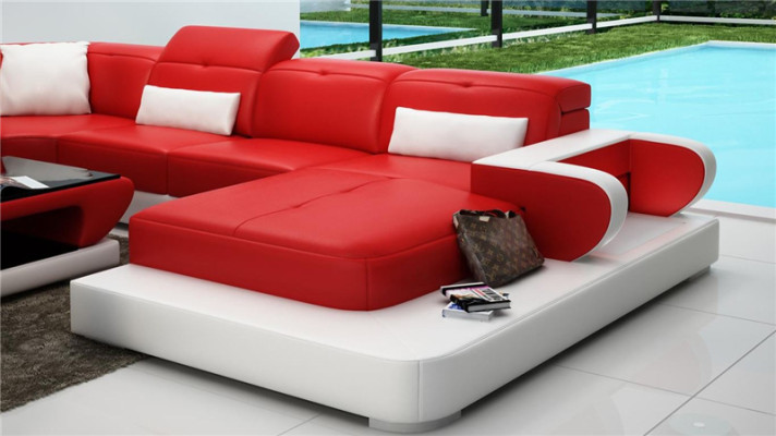 Leather sofa U-shape Sofa Living landscape Illuminated Corner sofa Couch Suite Upholstery
