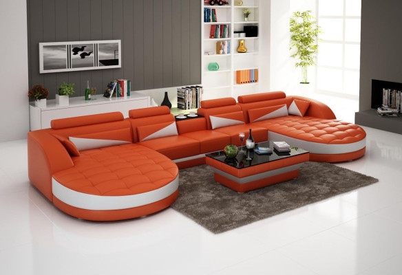 Leather sofa Corner sofa Sofa Couch Upholstery Living landscape Leather Sofas Suite U-shape