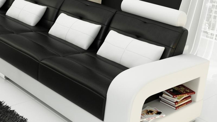 Corner sofa Leather + Coffee table Corner Sofa Couch Upholstery Suite Living landscape Corner
