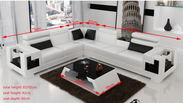 Corner sofa Leather + Coffee table Corner Sofa Couch Upholstery Suite Living landscape Corner