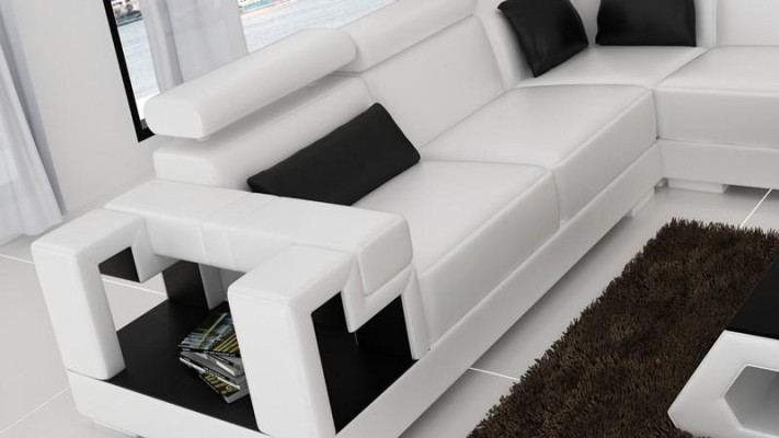 Corner sofa Leather + Coffee table Corner Sofa Couch Upholstery Suite Living landscape Corner
