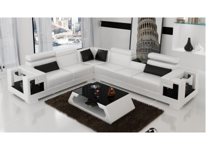Corner sofa Leather + Coffee table Corner Sofa Couch Upholstery Suite Living landscape Corner