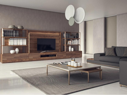 Living room furniture set 4 pieces TV lowboard 2x bookshelves wooden furniture TV frame complete
