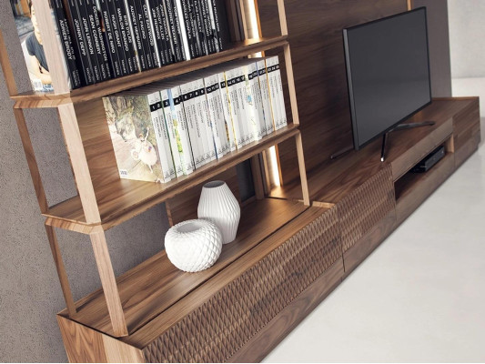 Luxury living room wall unit TV lowboard wooden furniture bookshelves new TV frame