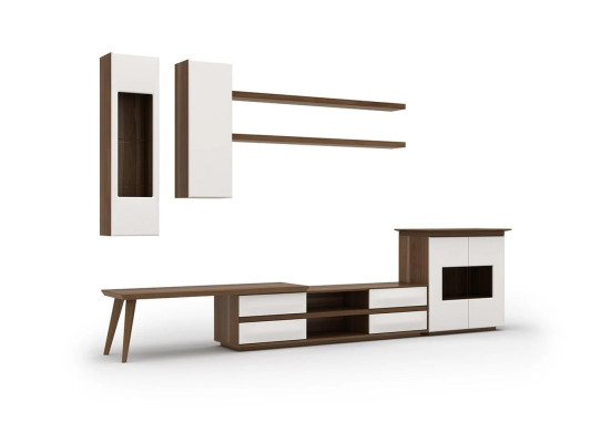 Living room Complete Set 7-piece TV lowboard + coffee table wooden furniture Vetrine Modern
