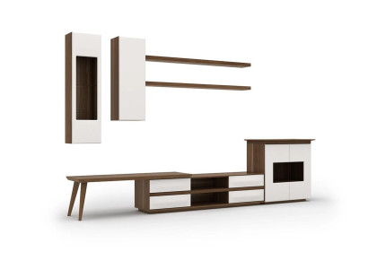 Living room Complete Set 7-piece TV lowboard + coffee table wooden furniture Vetrine Modern