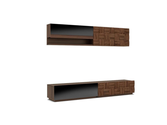 Living room Complete 4-piece TV lowboard Wall unit Wooden furniture Wall shelf Wall cabinet