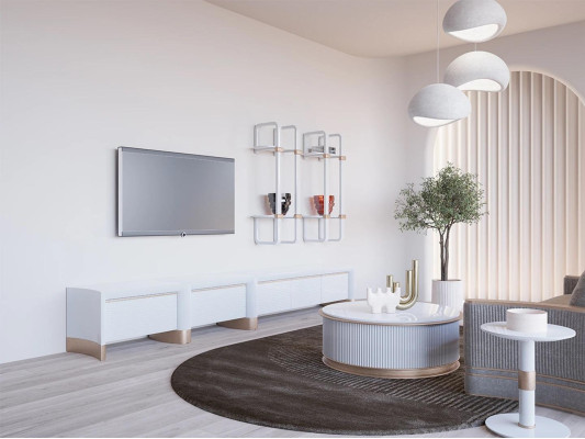 Living room wooden furniture TV lowboard design 2x wall shelves Modern Furnishings