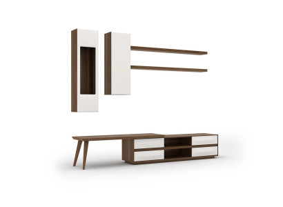 Wall unit set 5 pieces wooden furniture TV lowboard + coffee table modern 2x wall shelves