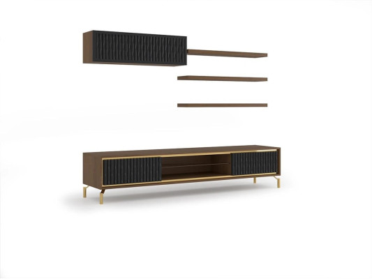 Complete Wall unit wall cabinet wooden furniture modern set 5 pieces 3x wall shelves new