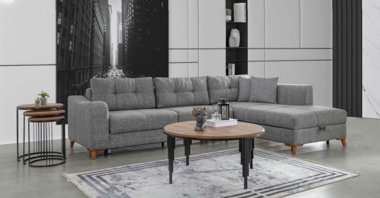 Gray L-shape Corner sofa Designer Living room Sofas Luxury Couches Wooden furniture
