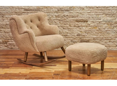 Beige Rocking Chair Luxury Stool Living room Suite Upholstery Stool 2pcs