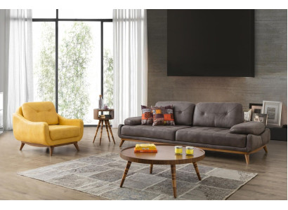 Designer gray-yellow sofa set luxury armchair modern three-seater 2-piece