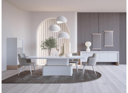 Design Dining room Complete 7-piece Dining table Modern Sideboard Wooden cabinet new Display case