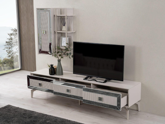 Lowboard Sideboard TV Stand Wardrobe TV cabinet Living room White Wood Shelves