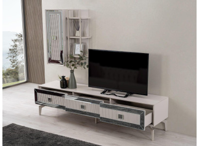 Lowboard Sideboard TV Stand Wardrobe TV cabinet Living room White Wood Shelves