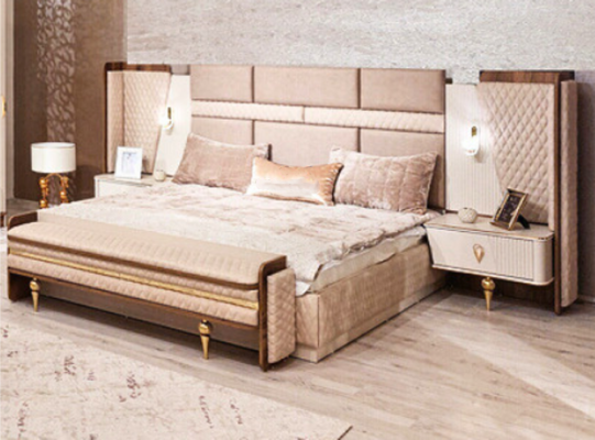 Bedroom Suite Luxury Design Bed 2xNightstands Modern Furnishings