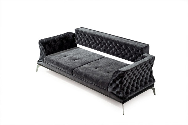 Sofa 3 Seat Upholstery Furniture Three Seater Couches Black Wood with Metal