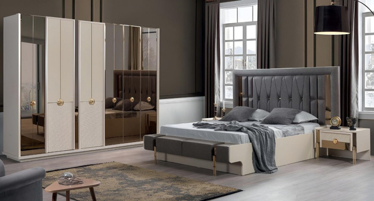 Design Complete Furniture Modern Bedroom Bed 2x Bedside tables Wardrobe