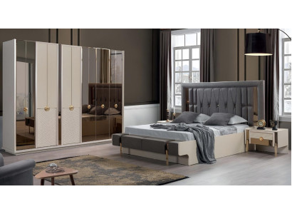 Design Complete Furniture Modern Bedroom Bed 2x Bedside tables Wardrobe