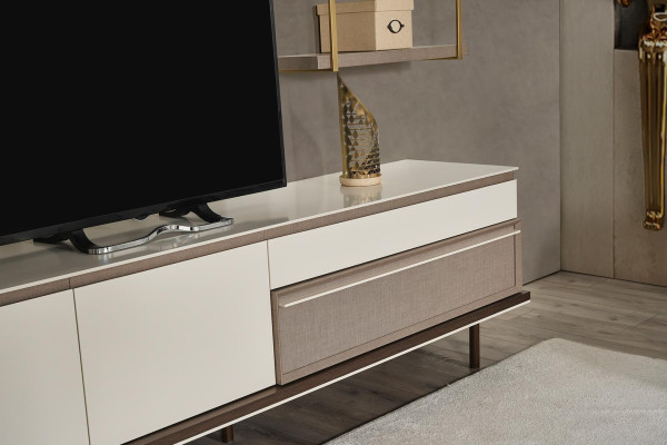 White Living room Set Designer TV Lowboard Luxury LED Display case Wood Shelf