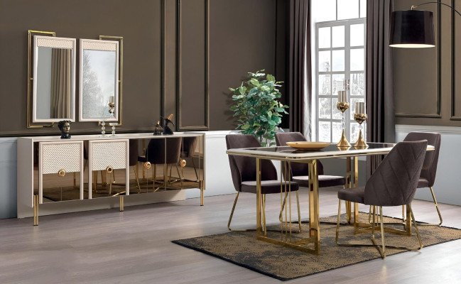 Luxury Complete Set Dining room Design Dining table Sideboard with Mirror