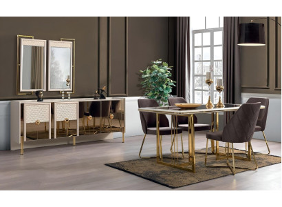 Luxury Complete Set Dining room Design Dining table Sideboard with Mirror