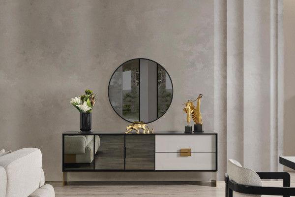 Black living room set designer sideboard luxury mirror 2-piece set new