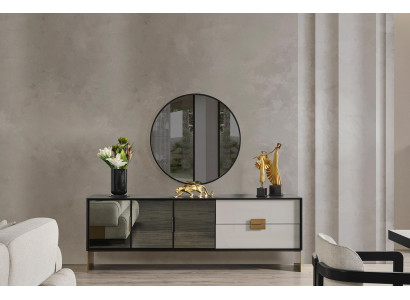 Black living room set designer sideboard luxury mirror 2-piece set new