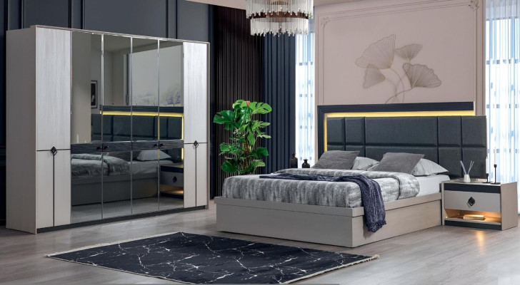 Design Bedroom Modern Luxury Complete Bed Wardrobe new 2x Bedside tables