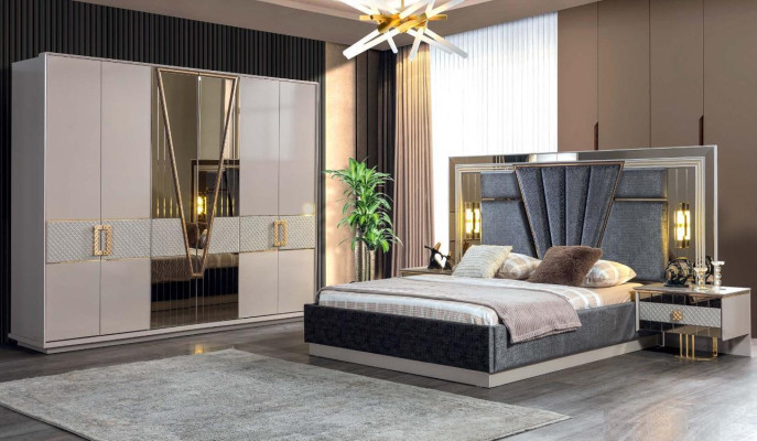 Modern Bedroom Set Design Furnishings new Furniture Bed with 2x Bedside tables