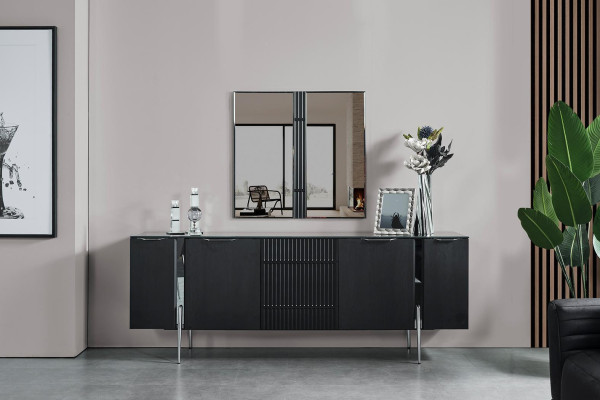 Luxury Black Sideboard Modern Living room Wood Chest of drawers 4 doors