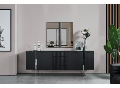 Luxury Black Sideboard Modern Living room Wood Chest of drawers 4 doors