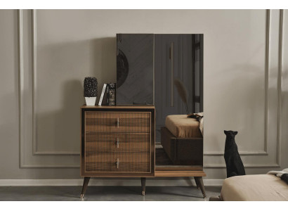 Brown Bedroom Furniture Chest of drawers with Mirror Luxury Wood Set 3 doors
