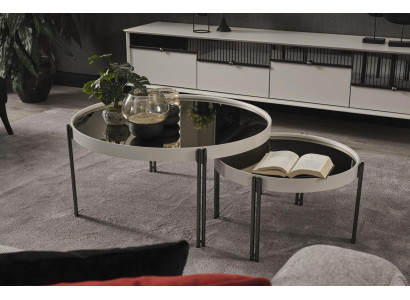 Black and white coffee table set designer 2x round table living room glass table