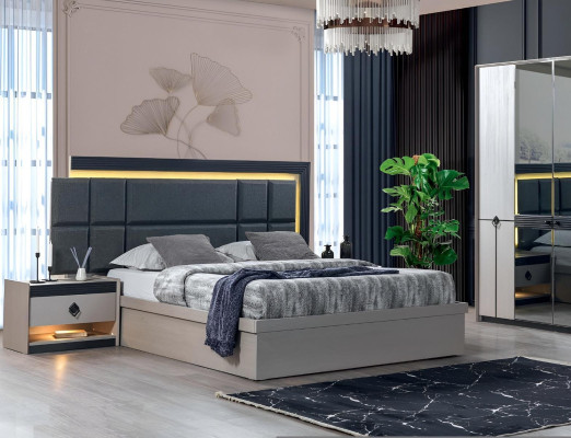Bedroom Set 3-piece Bed 2x Bedside tables Luxury Complete Furniture Modern Design