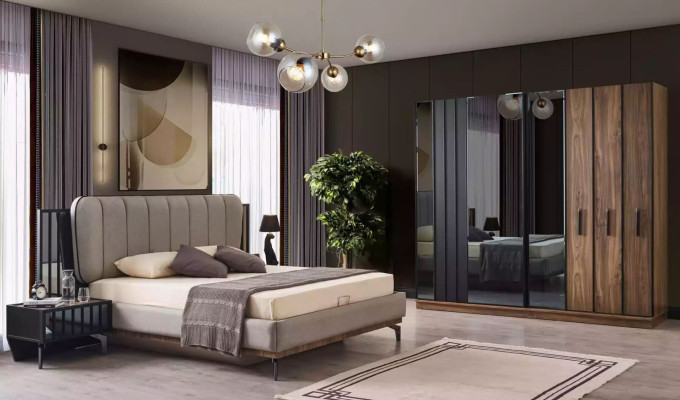 Bedroom Bed 2x Bedside tables Luxury Complete e Sets Furniture Room 7pcs.