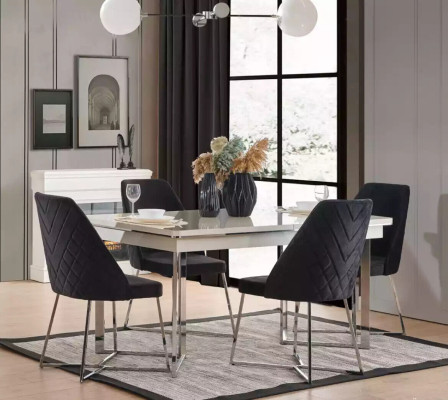 Dining table Modern Table Wood Dining room Suite 4x Chairs 5 pcs. Set Group