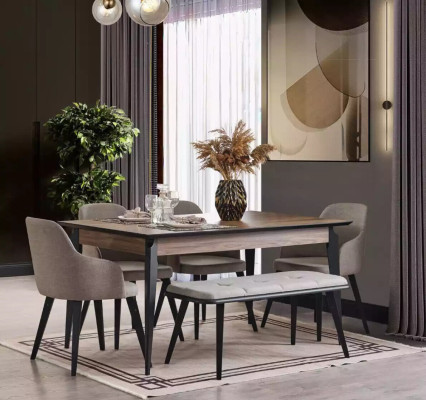 Set Dining table 4x Chairs Wood Tables Dining room Group 5pcs. Suite Suite