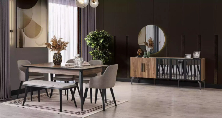 Set Dining table 4x Chairs Wood Tables Dining room Group 5pcs. Suite Suite