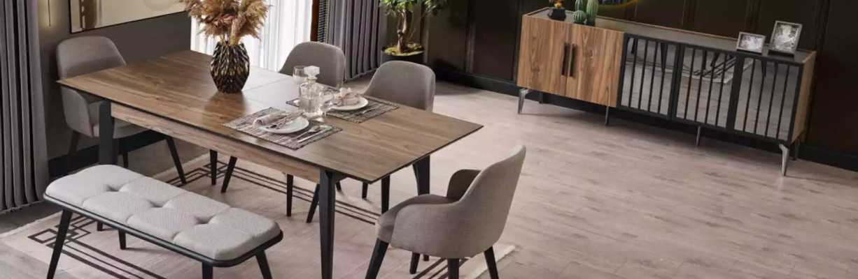 Set Dining table 4x Chairs Wood Tables Dining room Group 5pcs. Suite Suite