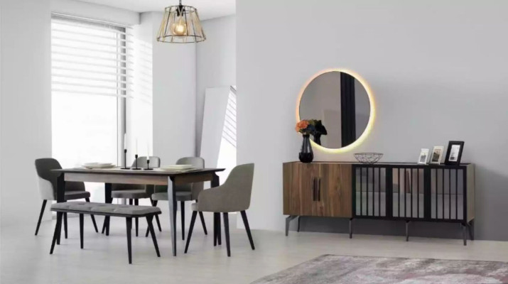 Set Dining table 4x Chairs Wood Tables Dining room Group 5pcs. Suite Suite