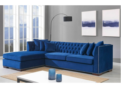 Chesterfield Blue e Designer Couch Corner Sofa Couch Suite Textile Fabric Sofas