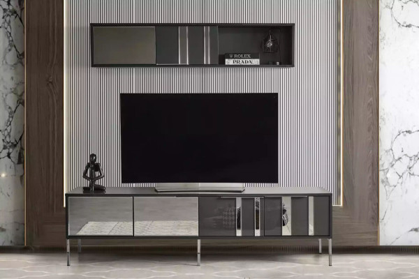 Luxury Modern Wall unit Lowboard Gray wall cabinet Living room 2-piece. new