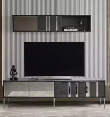 Luxury Modern Wall unit Lowboard Gray wall cabinet Living room 2-piece. new