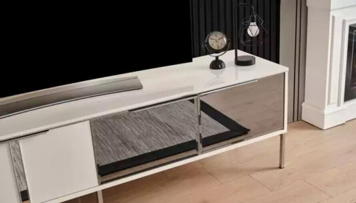Wall unit TV-cabinet tv sideboard lowboard wood white luxury wall cabinet 2 pieces.
