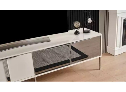 Wall unit TV-cabinet tv sideboard lowboard wood white luxury wall cabinet 2 pieces.