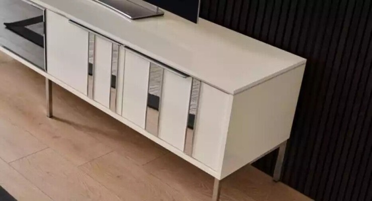 Wall unit TV-cabinet tv sideboard lowboard wood white luxury wall cabinet 2 pieces.