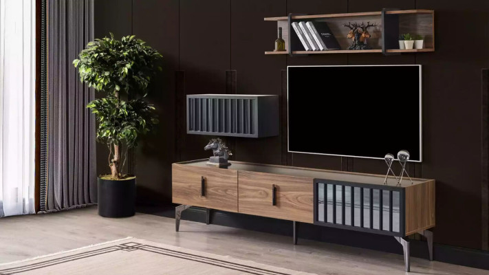 Set 2pcs. Wall unit luxury sideboard lowboard shelf wall cabinet new